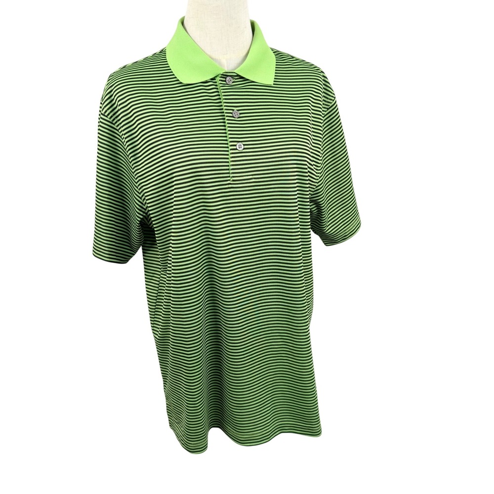 Grand Slam Mens M Neon Green Black Striped Golf Polo Shirt Sportswear‎ Preppy